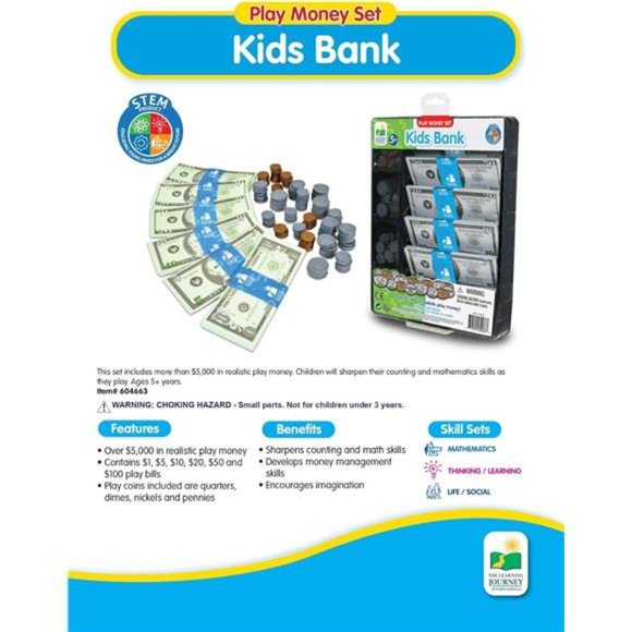 Kids Bank Play Money Set -Play Money for Kids-Over $5000 in Realistic Play Money - Picture 4 of 5